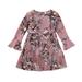 Fimkaul Girls Dresses Girl s Casual Summer Scoop Neck Long Sleeves Floral Flowy Print Plain Sun Dress Baby Clothes Pink