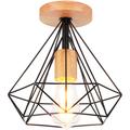 Rétro Plafonnier Industrielle E27 25cm Lampe Plafonnier en Métal et Bois Noir