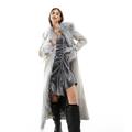 Reclaimed Vintage limited edition longline real suede coat with fur trim in grey