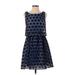 Betsey Johnson Casual Dress - A-Line High Neck Sleeveless: Blue Polka Dots Dresses - Women's Size 2