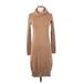 Max Studio Casual Dress - Sweater Dress Turtleneck 3/4 sleeves: Tan Print Dresses - Women's Size Small