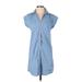 Old Navy Casual Dress - Shirtdress Collared Short sleeves: Blue Solid Dresses - Women's Size X-Small