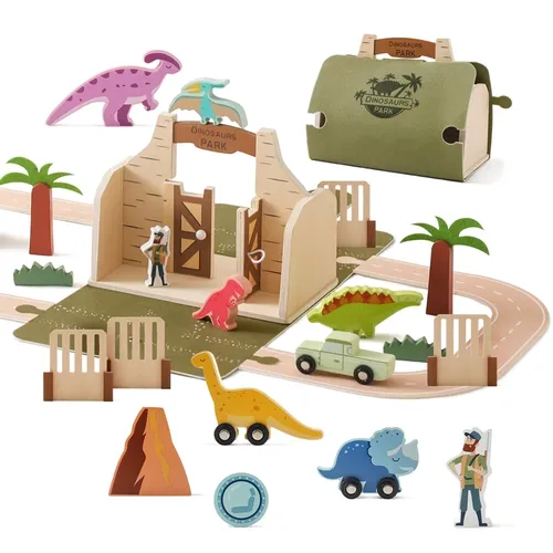 Kinder Montessori Holz spielzeug Dinosaurier Auto Tierpark Scheune Spielzeug Holz Stapels piel Kind