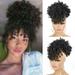 Afro Puff Drawstring Ponytail with Bangs Pineapple Updo Hair for Black Women Short Kinky Curly Ponytail Bun (1B)