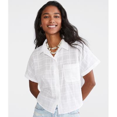 Aeropostale Womens' Crosshatch Camp Shirt - White - Size XXL - Cotton