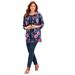 Plus Size Women's Snap Closure Easy Fit Knit Tunic by Catherines in Navy Floral (Size 2X)