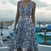 Anthropologie Dresses | Floral Pleated Dress | Color: Blue/White | Size: 6