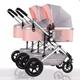 Luxury Double Seat Tandem Stroller Side by Side Twins Stroller Detachable 2 Single Infant Carriage with Aluminum Frame and Storage Basket,Multiple Adjustable Positions (Color : Pink)