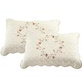 vctops 2-Piece Embroidered Cotton Quilted Pillow Shams Vintage Floral Decorative Pillow Covers Boho Pillow Cases Queen Size, Cream
