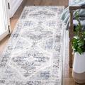 TOPICK Runner Rug 60x240cm Distressed Grey Multi Area Rug Hallway Kitchen Runner Floral Rug Chenille Print Vintage Rug Accent Thin Rug Anti Slip Indoor Floor Rug Living Room Bedroom Office