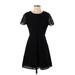 J.Crew Factory Store Casual Dress - A-Line Crew Neck Short sleeves: Black Print Dresses - Women's Size 4