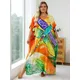 Robe caftan à manches chauve-souris pour femmes africaines grande taille imprimé bohème col en V