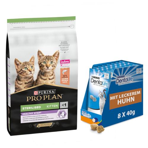 10kg PRO PLAN Sterilised Kitten Healthy Start Lachs PURINA Katzenfutter trocken + 8x40g Dentalife...