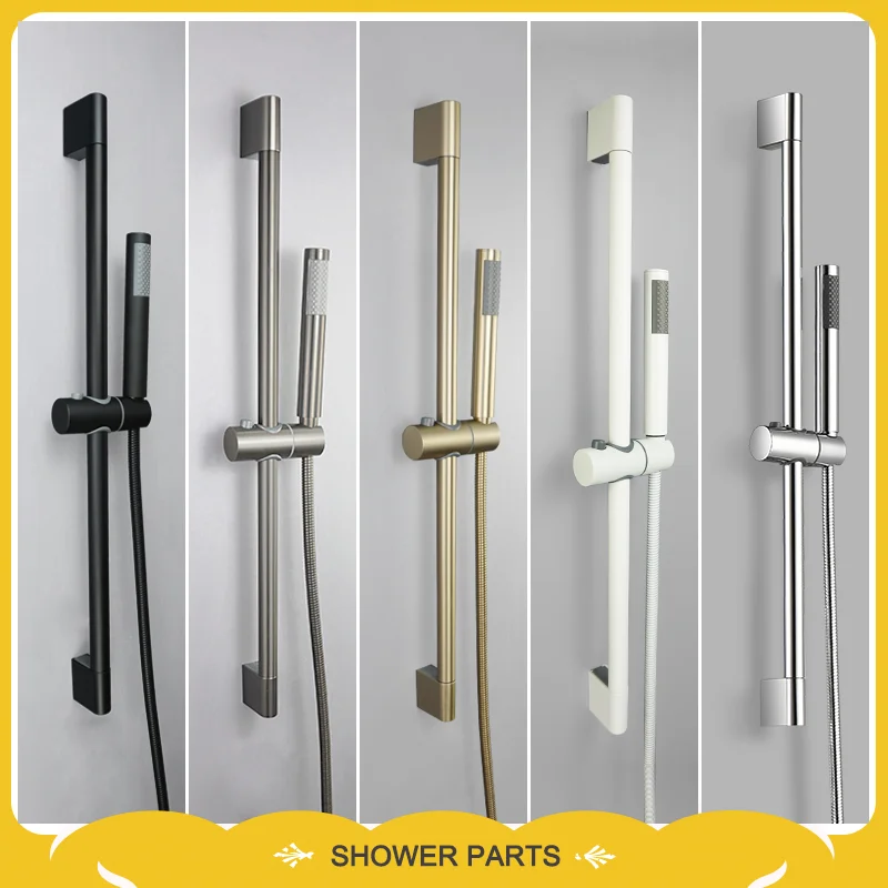 Gebürstetes Gold, einfacher Badezimmer-Duschkopf, Wandmontage, verstellbare Duschstange, Messing, runde Handbrause, Badezimmer-Zubehör