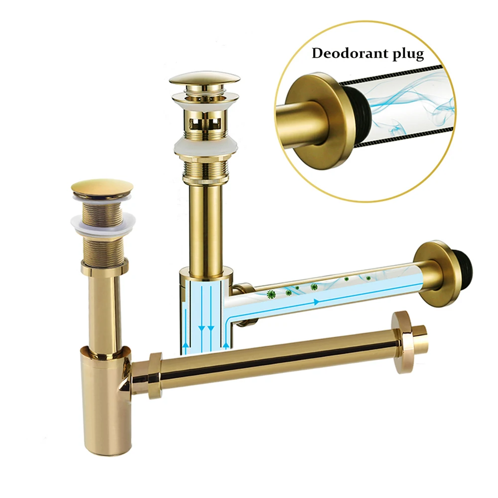 Gold Waschbecken Desodorierung Abfluss Badezimmer Becken Flaschenfalle Waschbecken Siphon Rohr Kits Ersatz Pop Up Filter Stopper Toilette