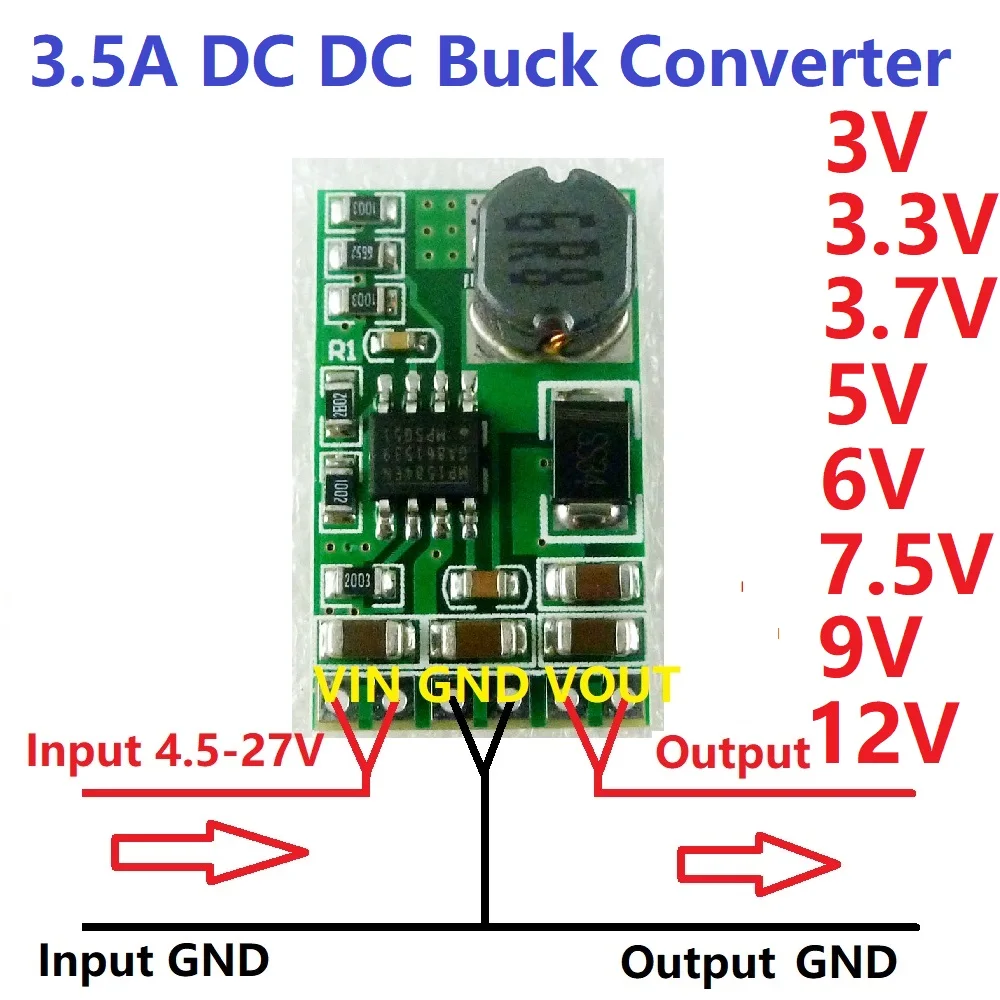 1 PCS 3,5 A DC-DC Konverter Modul Buck Step-Down Spannungsregler Bord 4,5 V-27 V zu 3 V 3,3 V 3,7 V 5 V 6 V 7,5 9 V 12 V Image