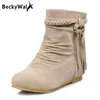 Herbst Winter Benutzerdefinierte Frauen Stiefel Quaste Flache Damen Stiefeletten Winter Versteckte Keile Frauen Schuhe Große Größe 34-43 WSH2245