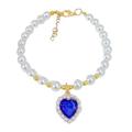 Farfi Pet Necklace Adjustable Non-Irritation Faux Pearl Design Ultra-Light with Lobster Clasp Decorative Resin Pet Cat Jewelry Necklace with Love Heart Pendant Pet Supplies (Blue XS)