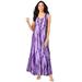 Plus Size Women's Button-Front Crinkle Dress with Princess Seams by Roaman's in Purple Stripe Tie Dye (Size 30/32)