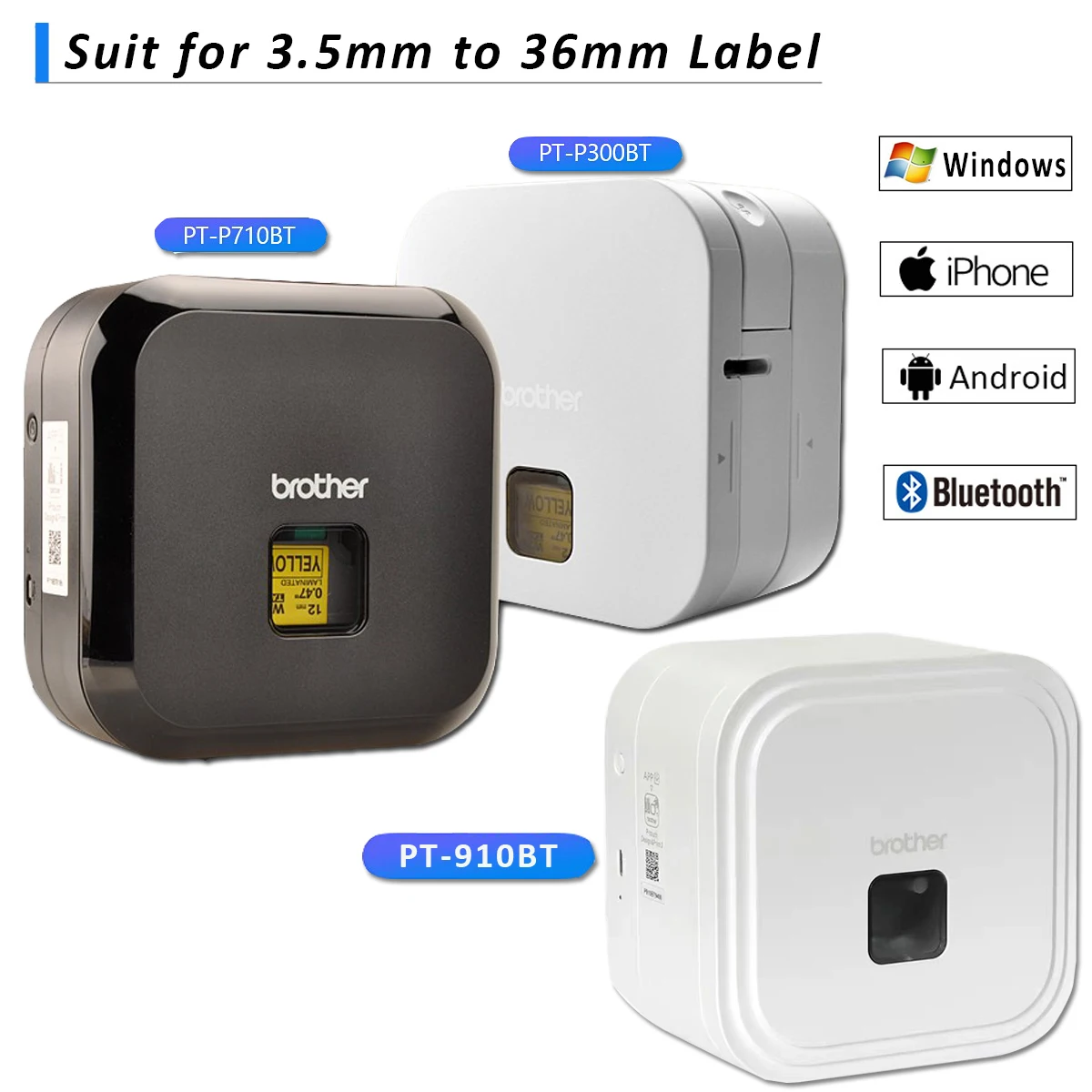 Brother PT-P300BT PT-710BT PT-910BT P-touch Cube label drucker für Bluetooth für tze 6/9/12/18/24/36mm BAND Image