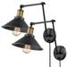 Plug in Wall Sconce Lamp Industrial Adjustable Swing Arm Wall Light Fixture with Dimmable Switch Metal Black Wall Reading Light for Bedroom Living Room Set of 2