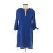 Donna Ricco Casual Dress - Shift Plunge 3/4 sleeves: Blue Print Dresses - Women's Size 6