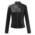 Leather Jackets for Women Deals! Verugu Women Open Front Short Cardigan Jacket Motorcycle Plus Size Moto Biker Coat Short Lightweight Slim Bomber Coat Black B XXL