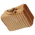 Imitation Rattan Suitcase Vintage Luggage Handwoven Retro Wicker Storage Bin with Lid