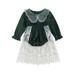 Qtinghua Newborn Baby Girls Velvet Romper Long Sleeve Doll Collar Lace Bodysuit Dress Fall Clothes Green 3-6 Months