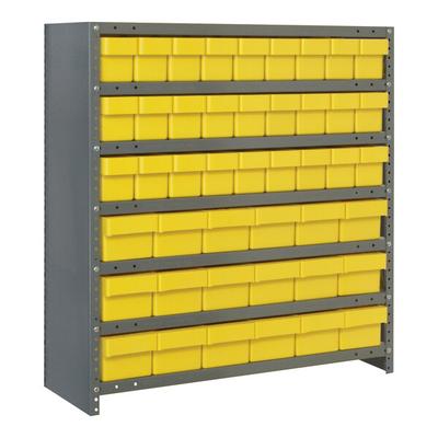 Quantum Super Tuff 36" x 18" x 39" Steel Closed 7-Shelf Euro Drawer Shelving System with (27) 17 5/8" x 3 3/4" x 4 5/8" and (18) 17 7/8" x 5 9/16" x 4 5/8" Yellow Bins CL1839-624YL