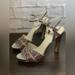 Nine West Shoes | Nine West Glitter Holiday Open Toe Heels Size 8.5 | Color: Pink/Silver | Size: 8.5