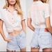 Free People Tops | Free People Lust For Life Twist Front Short Sleeve Button Down Top 552 | Color: Cream/Pink | Size: M