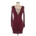 Lulus Casual Dress - Bodycon Plunge Long sleeves: Burgundy Print Dresses - Women's Size Medium