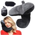 J-Pillow Travel Pillow + Carry Bag + Sleep Mask - Stops Your Head From Falling Forward - British Invention of the Year - Supportive Neck Pillow for Travel - Comfortable Plane Pillow(Black)