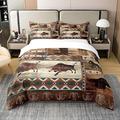 100% Cotton Rustic Western Cowboy Duvet Cover Super King,Bull Horse Bedding Set for Cowboy Cowgirl,Tribal Boho Aztec Comforter Cover,Farmhouse Horseshoe Brown Southwestern Bed Sets with 2 Pillowcases