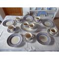 Vintage EIT ENGLAND Tee / Kaffee Service für sechs Personen Blau Weiß Keramik aus England im Johnson Brothers Ironstone-Stil Frühstückssets