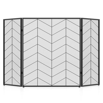 Costway 52 x 31 Inch Fireplace Screen with Chevron Herringbone Pattern