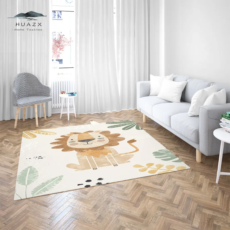 Dschungel Tier Cartoon Teppich für Löwe Giraffe Zebra Kinderzimmer Teppich Kunst Gemälde nordische Bilder Matte Baby Kinderzimmer Dekoration