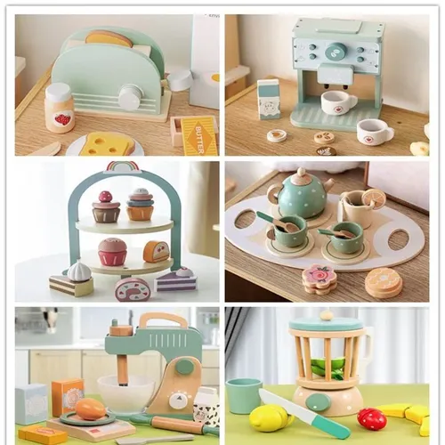 Kinder Holz spielzeug Kaffee maschine Spielzeug Set Kuchen Eis Tee Zeit Spielset Kleinkind so tun
