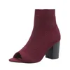 Mode Peep Toe Schwarz Stoff Stricken Knöchel Socken Stiefel Kleines Loch Aushöhlen Frauen Metall High Heels Party Tanz Schuhe Größe 42