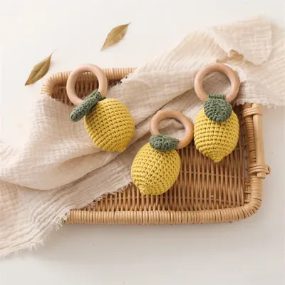 TeWindsor-Hochet en bois pour bébé anneaux arc-en-ciel citron sans BPA jouets au crochet de