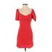 Divided by H&M Casual Dress - Mini Plunge Short sleeves: Red Print Dresses - Women's Size 2X-Small