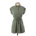 Pink Rose Casual Dress - Shirtdress: Green Solid Dresses - Women's Size Small