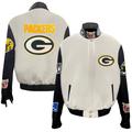 Men's Jeff Hamilton White Green Bay Packers Wool & Leather Full-Snap Varsity Jacket