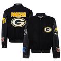 Men's Jeff Hamilton Black Green Bay Packers Wool & Leather Full-Snap Varsity Jacket