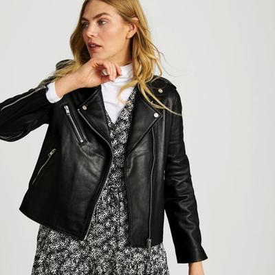 Leather Biker Jacket, Women, size: 14-16, regular, Black, Leather, by Lands' End