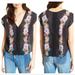 Free People Tops | Free People Gardenia Button Front Cap Sleeve Blouse Size Xs Floral Cotton | Color: Black | Size: Xs
