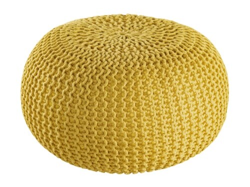 Amagohome PREMIUM XXL Sitzhocker Pouf ø 55cm Strickpouf Indoor u. Outdoor - pflegeleicht & nachhaltig : gelb - freesia Image