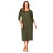 Plus Size Women's Knit T-Shirt Dress by Jessica London in Dark Olive Green (Size 12 W) Stretch Jersey 3/4 Sleeves