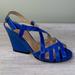Kate Spade Shoes | Made In Italy Kate Spade Imagine Snake Embossed Wedge Sandal Blue Size 7.5 | Color: Blue/Tan | Size: 7.5